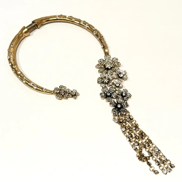 GOLDEN GLAM GODDESS | Designer Floral Crystal Waterfall Collar Necklace | NWT - Picture 7 of 8